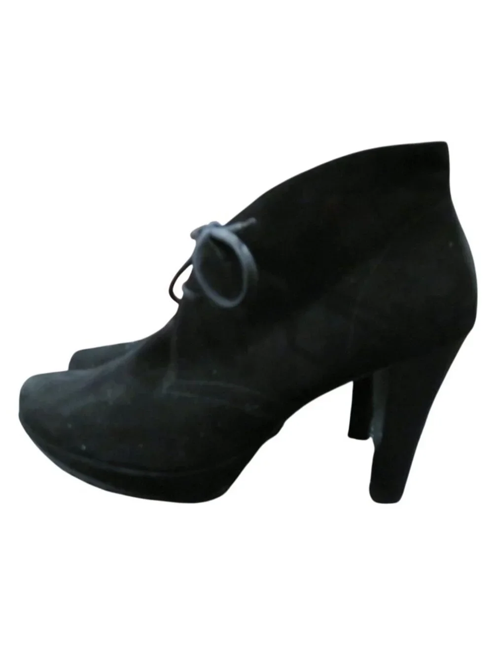 Paul Green München Black Nubuck Suede Leather Cone Heeled Booties lace ups sz 6
